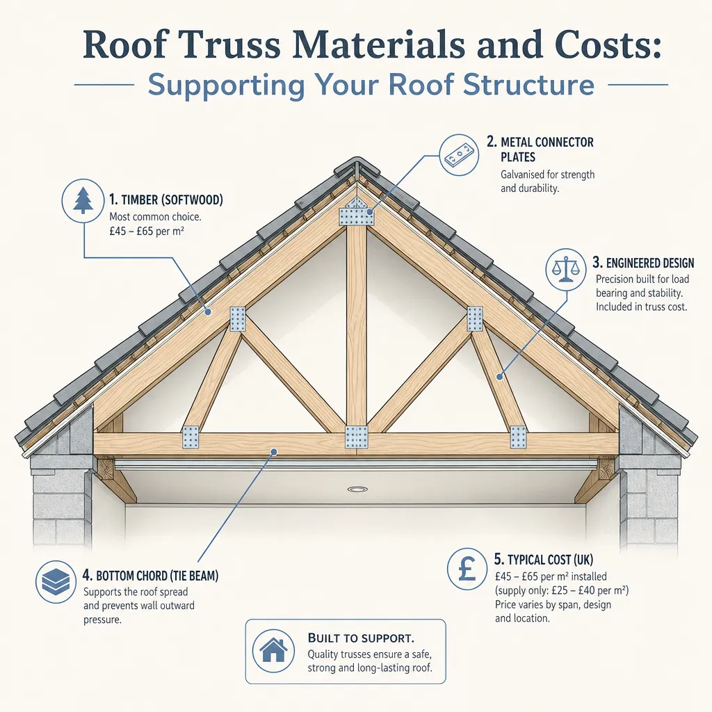 Diagram illustrating: Roof Truss Materials and Costs: Supporting Your Roof Structure