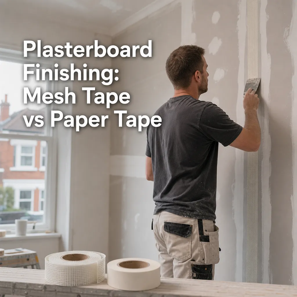 Photo illustrating: Plasterboard Finishing: Mesh Tape vs Paper Tape