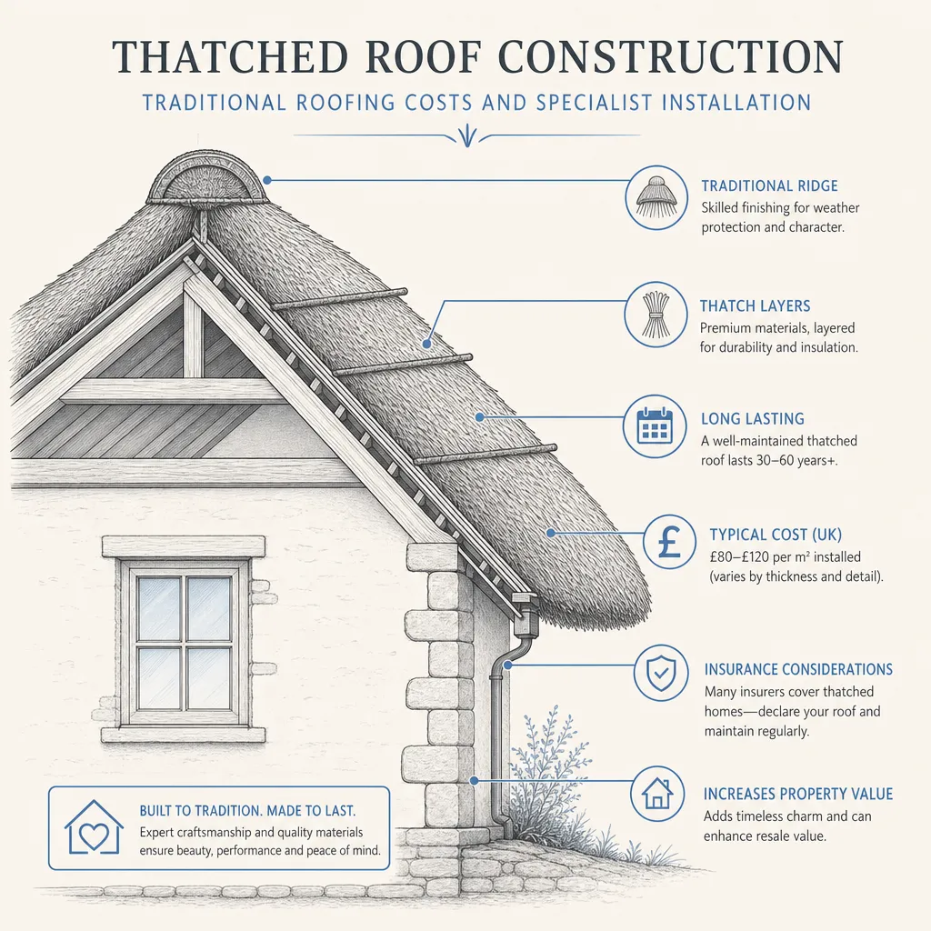 Diagram illustrating: Thatched Roof Construction: Traditional Roofing Costs and Specialist Installation