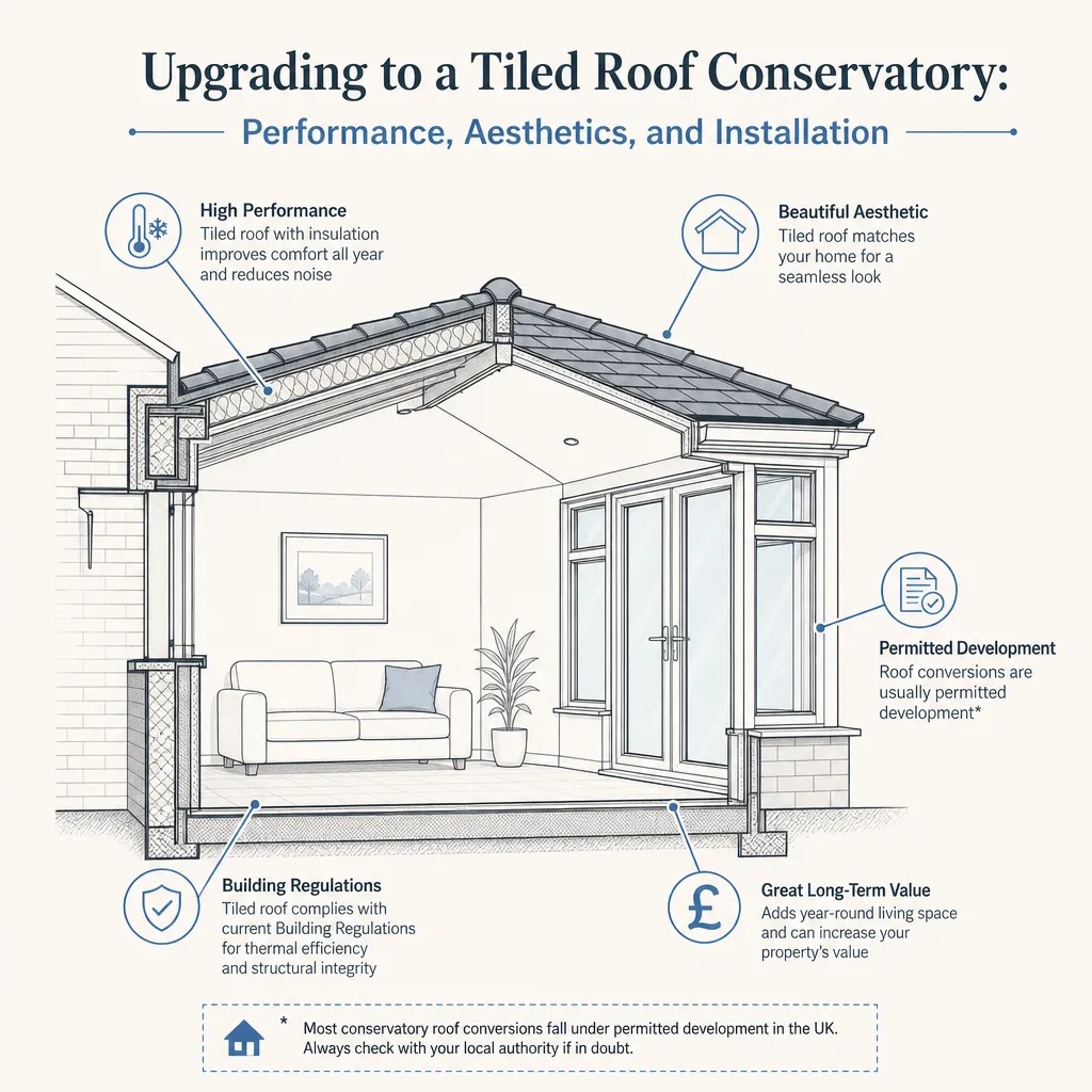 Diagram illustrating: Upgrading to a Tiled Roof Conservatory: Performance, Aesthetics, and Installation