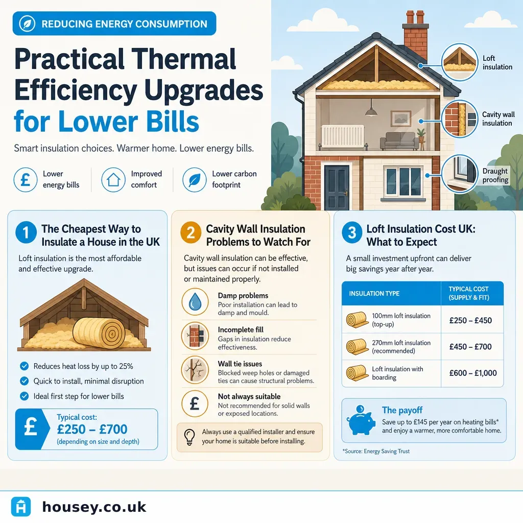 Infographic illustrating: Reducing Energy Consumption: Practical Thermal Efficiency Upgrades for Lower Bills
