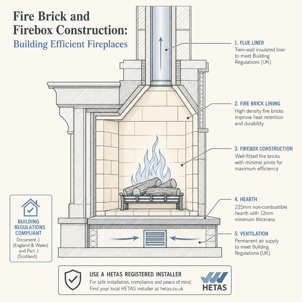 Diagram illustrating: Fire Brick and Firebox Construction: Building Efficient Fireplaces