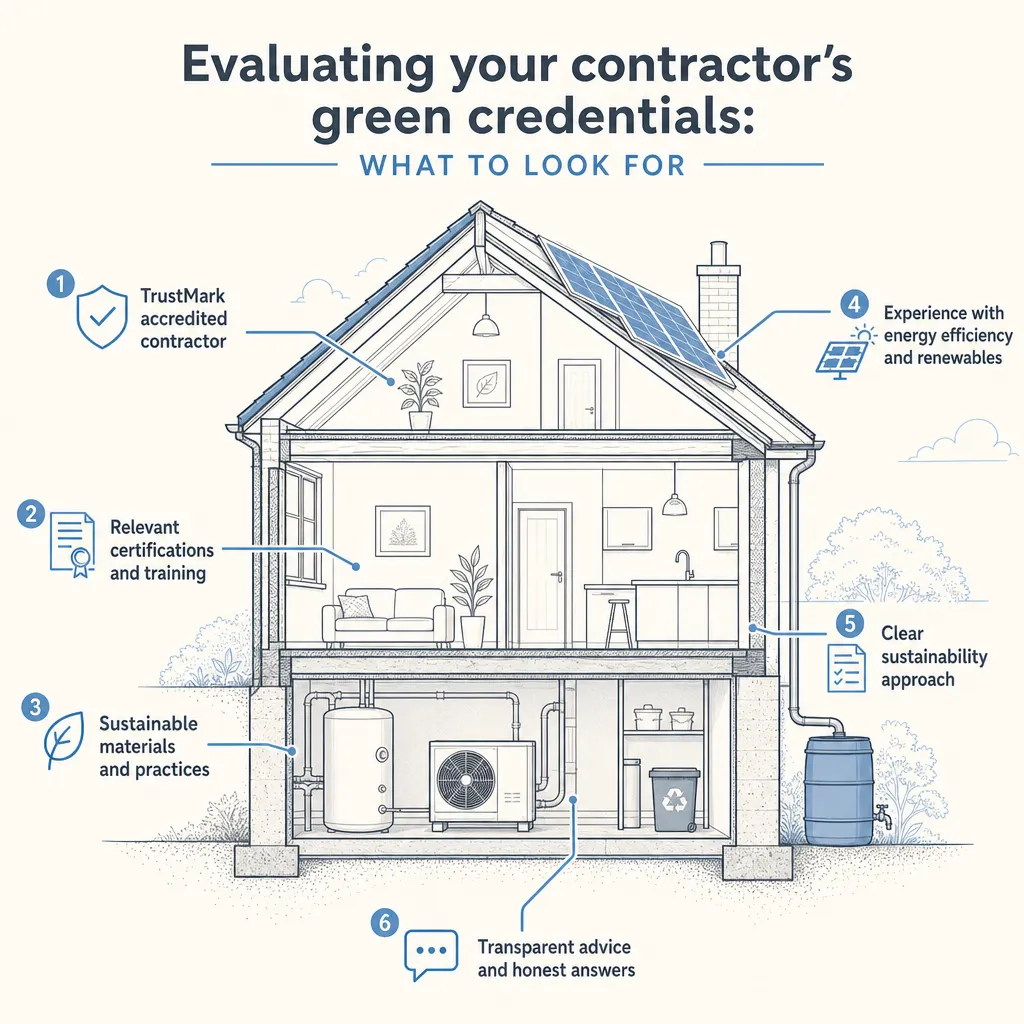 Diagram illustrating: Evaluating your contractor's green credentials: what to look for