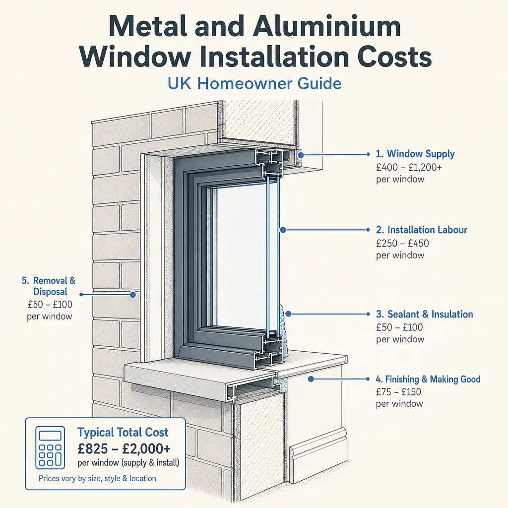 Diagram illustrating: Metal and Aluminium Window Installation Costs