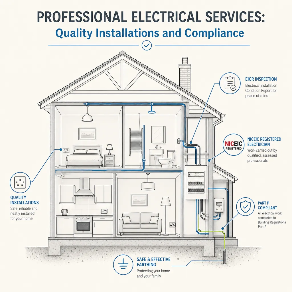 Diagram illustrating: Professional Electrical Services: Quality Installations and Compliance