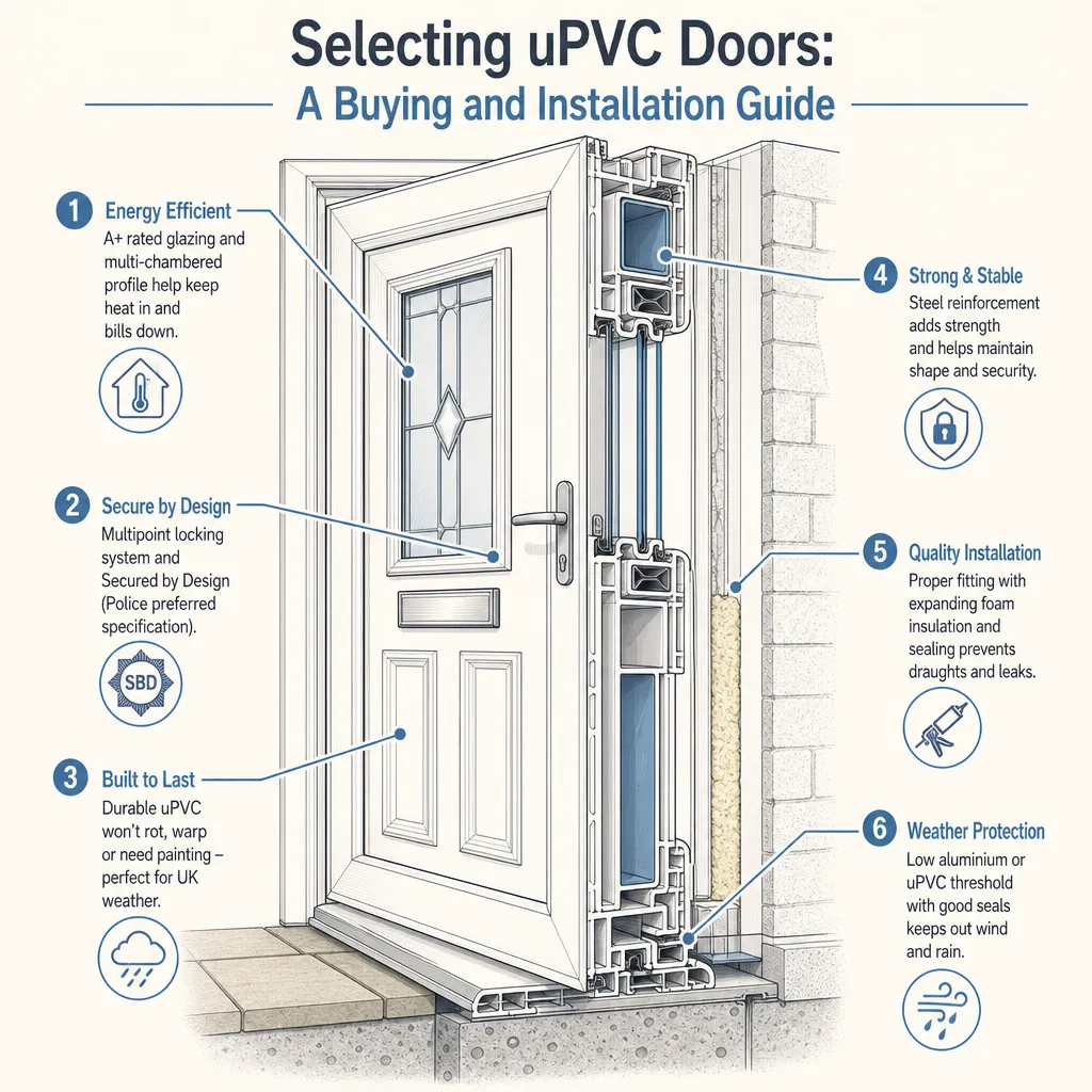 Diagram illustrating: Selecting uPVC Doors: A Buying and Installation Guide