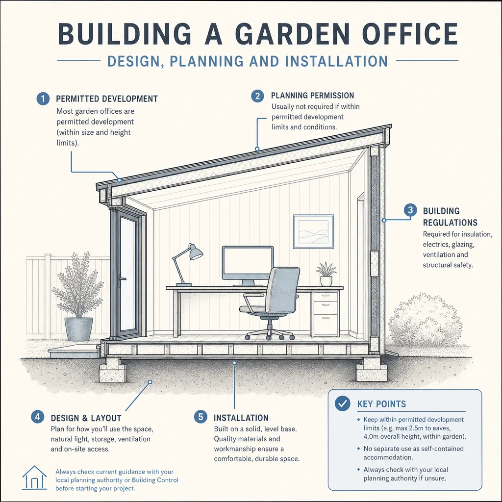 Diagram illustrating: Building a Garden Office: Design, Planning and Installation