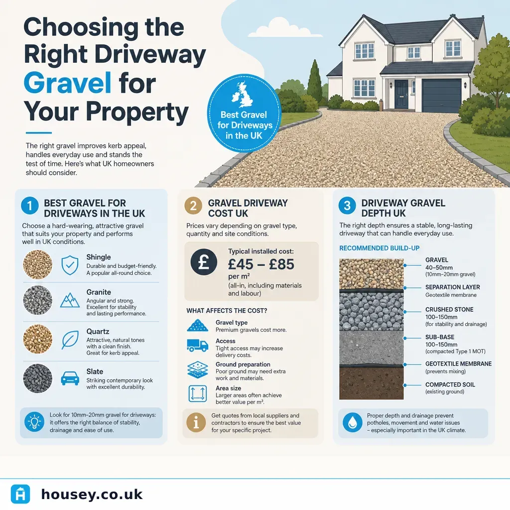 Infographic illustrating: Choosing the Right Driveway Gravel for Your Property