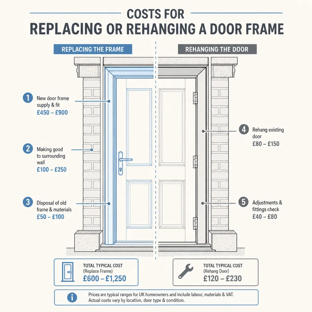 Diagram illustrating: Costs for Replacing or Rehanging a Door Frame
