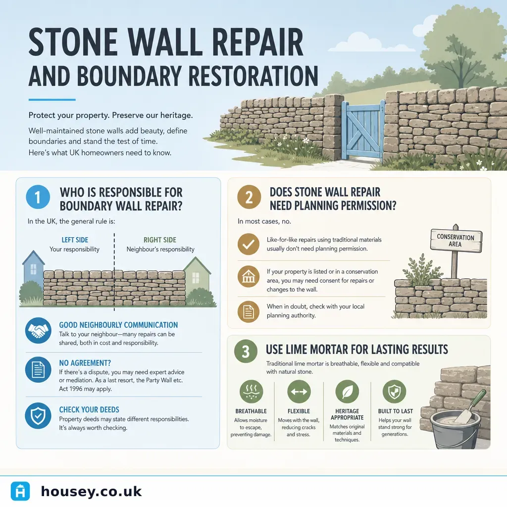 Infographic illustrating: Stone Wall Repair And Boundary Restoration