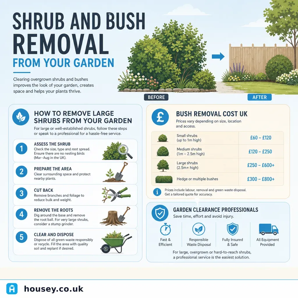 Infographic illustrating: Shrub And Bush Removal From Your Garden