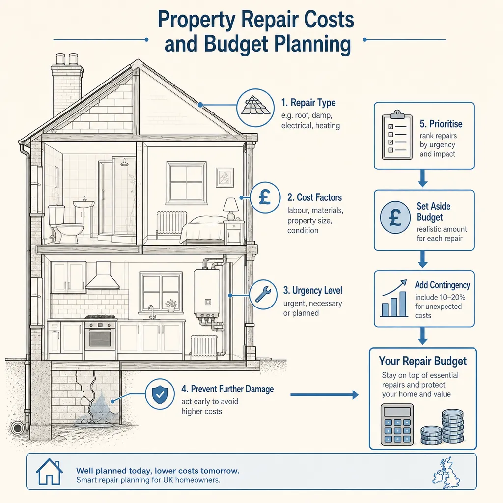 Diagram illustrating: Property Repair Costs and Budget Planning