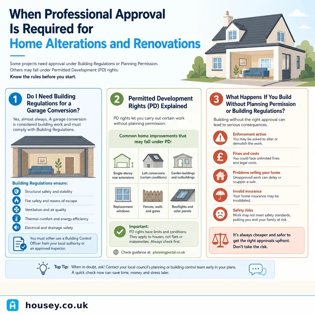 Infographic illustrating: When Professional Approval Is Required for Home Alterations and Renovations