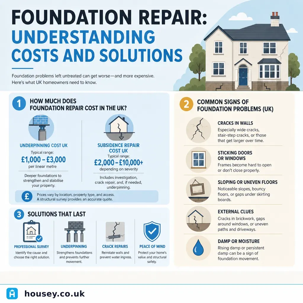 Infographic illustrating: Foundation Repair: Understanding Costs and Solutions