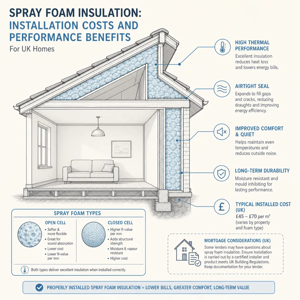 Diagram illustrating: Spray Foam Insulation: Installation Costs and Performance Benefits