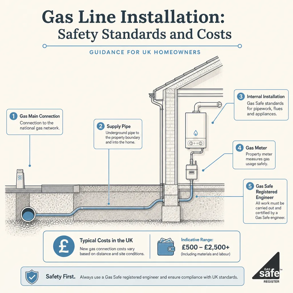 Diagram illustrating: Gas Line Installation: Safety Standards and Costs
