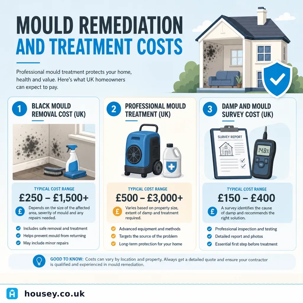 Infographic illustrating: Mould Remediation and Treatment Costs