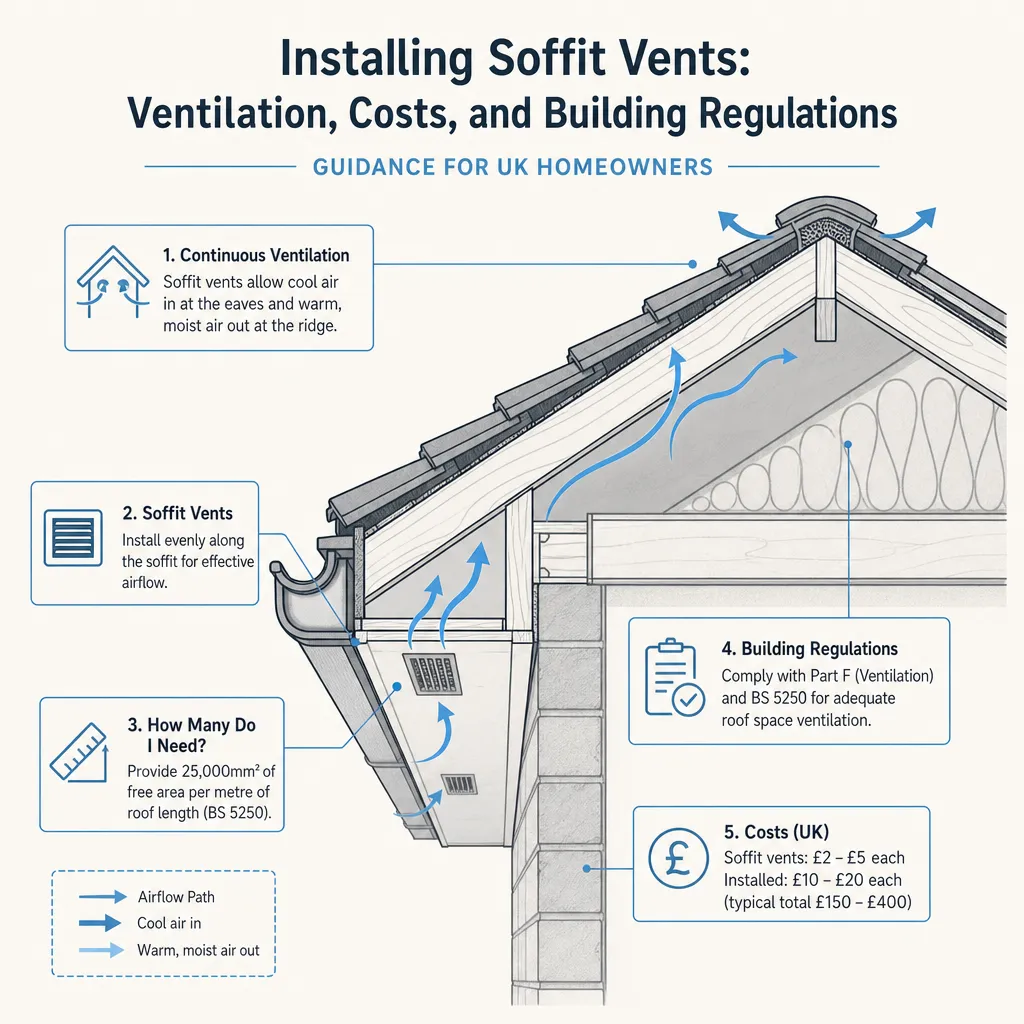 Diagram illustrating: Installing Soffit Vents: Ventilation, Costs, and Building Regulations