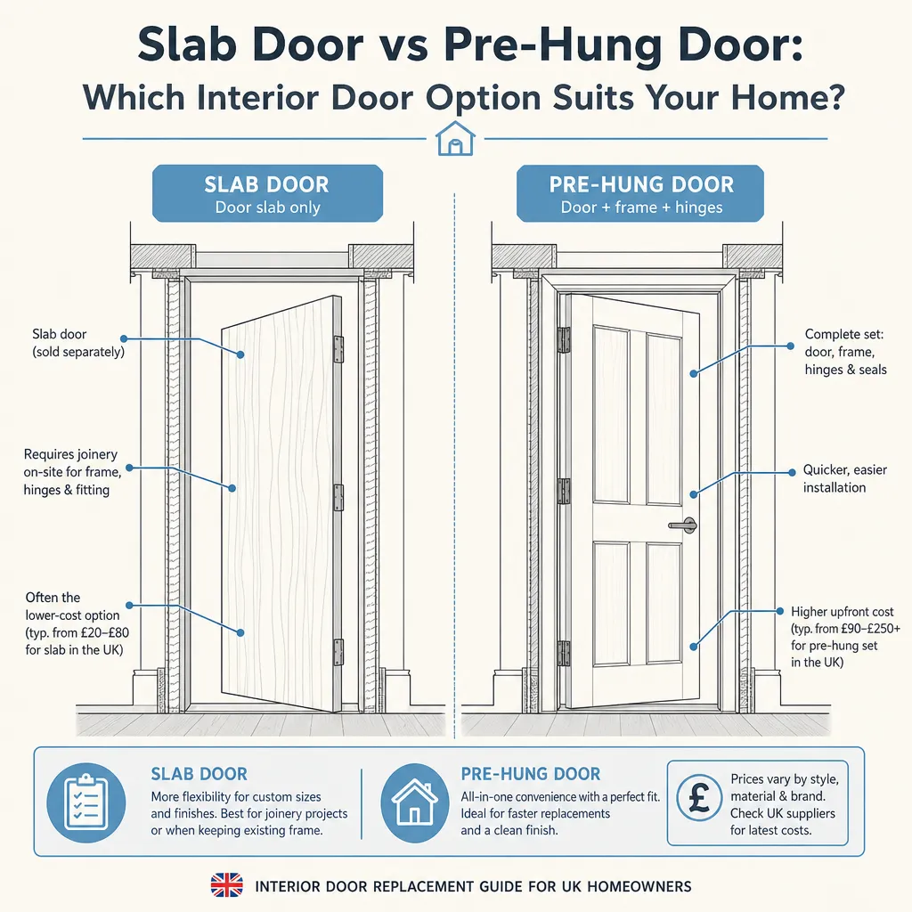 Diagram illustrating: Slab Door vs Pre-Hung Door: Which Interior Door Option Suits Your Home?