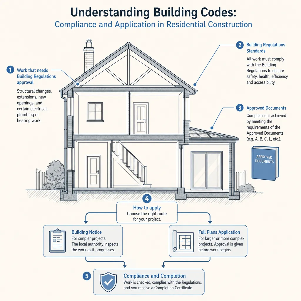 Diagram illustrating: Understanding Building Codes: Compliance and Application in Residential Construction