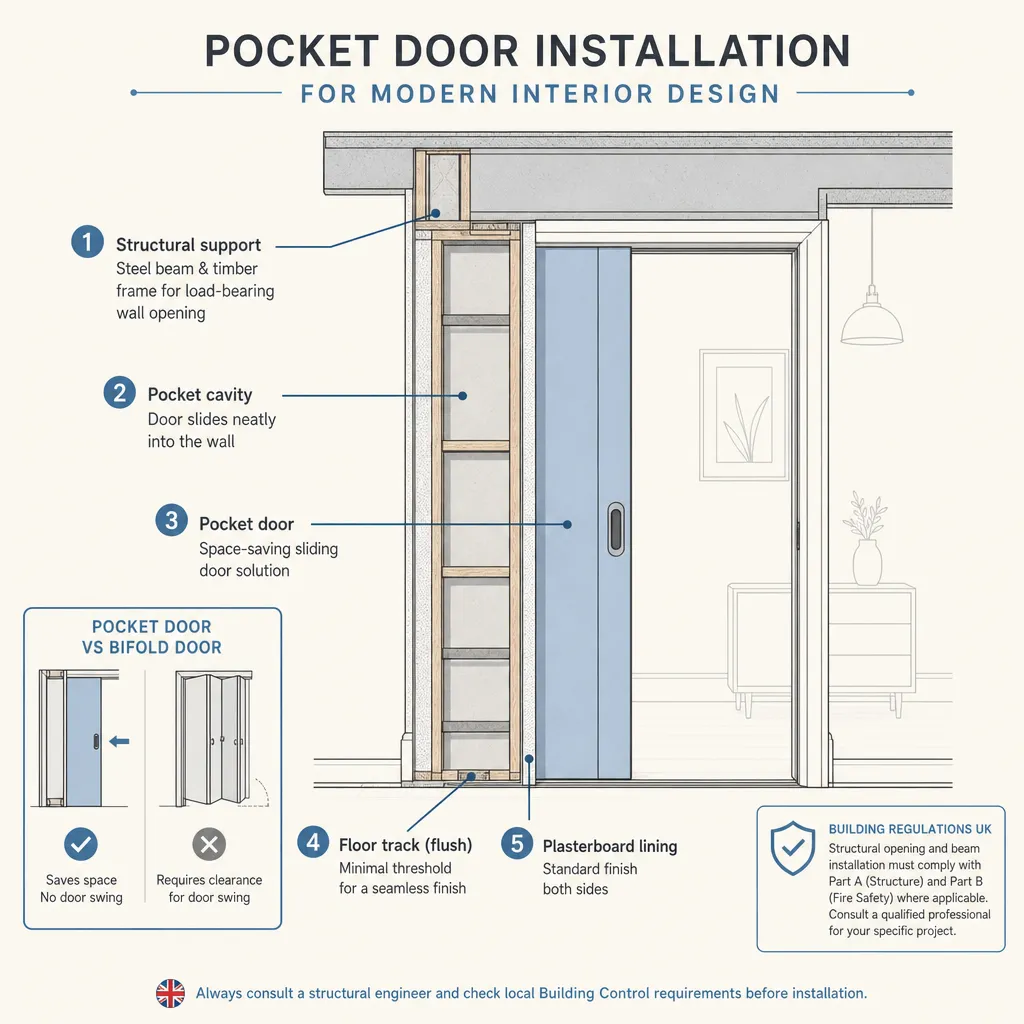 Diagram illustrating: Pocket Door Installation for Modern Interior Design