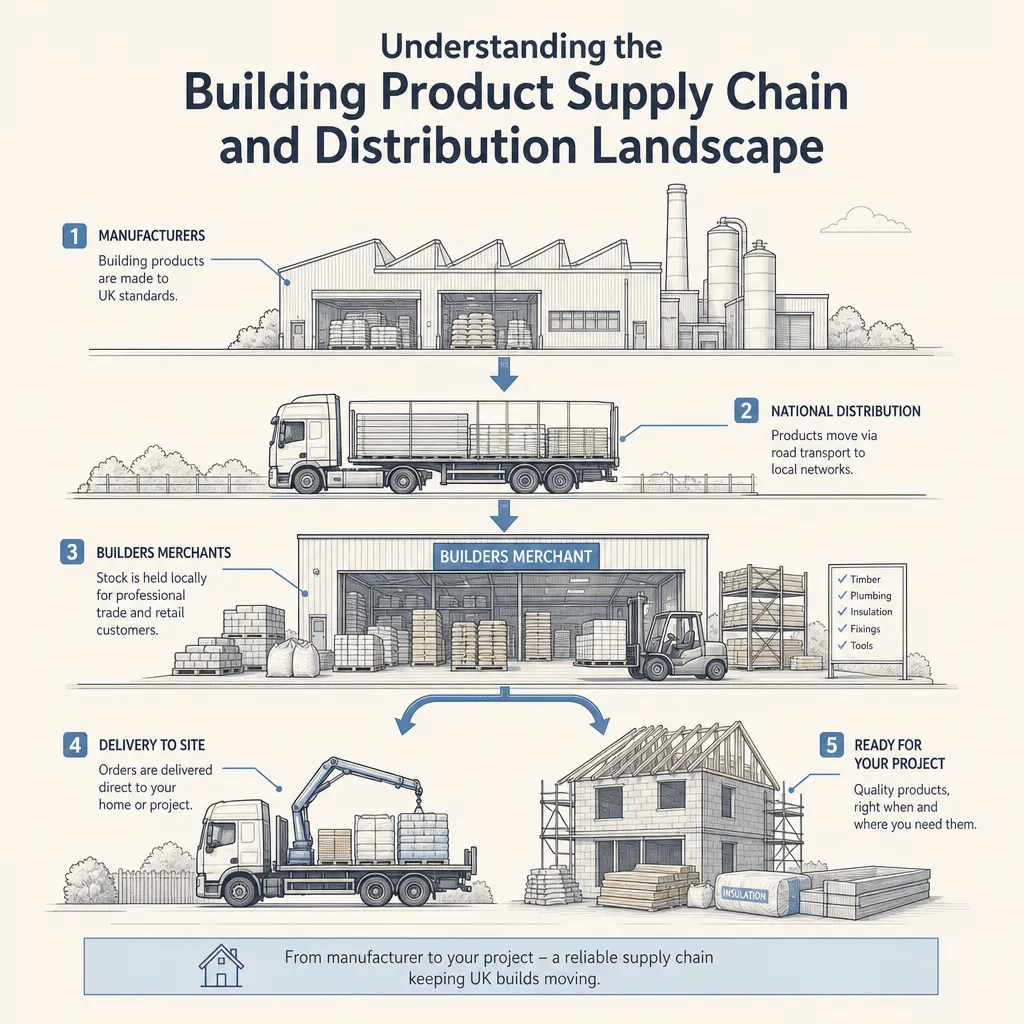Diagram illustrating: Understanding the Building Product Supply Chain and Distribution Landscape