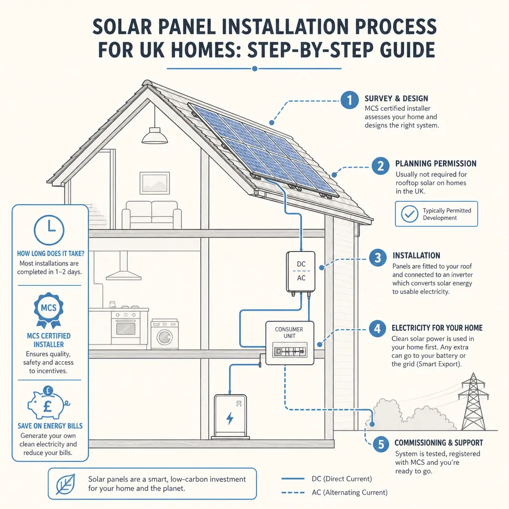 Diagram illustrating: Solar Panel Installation Process for UK Homes: Step-by-Step Guide