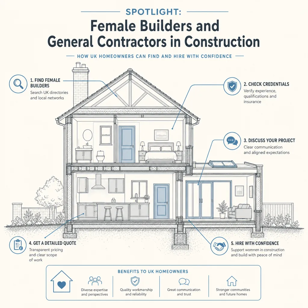 Diagram illustrating: Spotlight: Female Builders and General Contractors in Construction