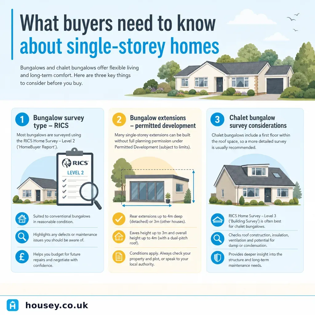 Infographic illustrating: What buyers need to know about single-storey homes