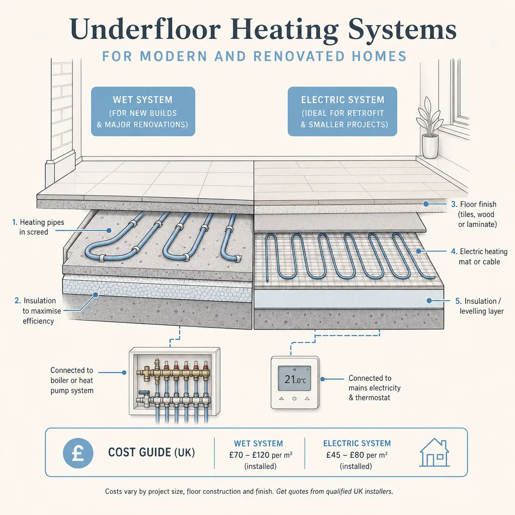Diagram illustrating: Underfloor Heating Systems for Modern and Renovated Homes