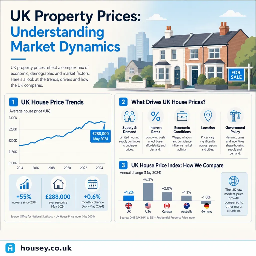 Infographic illustrating: UK Property Prices: Understanding Market Dynamics