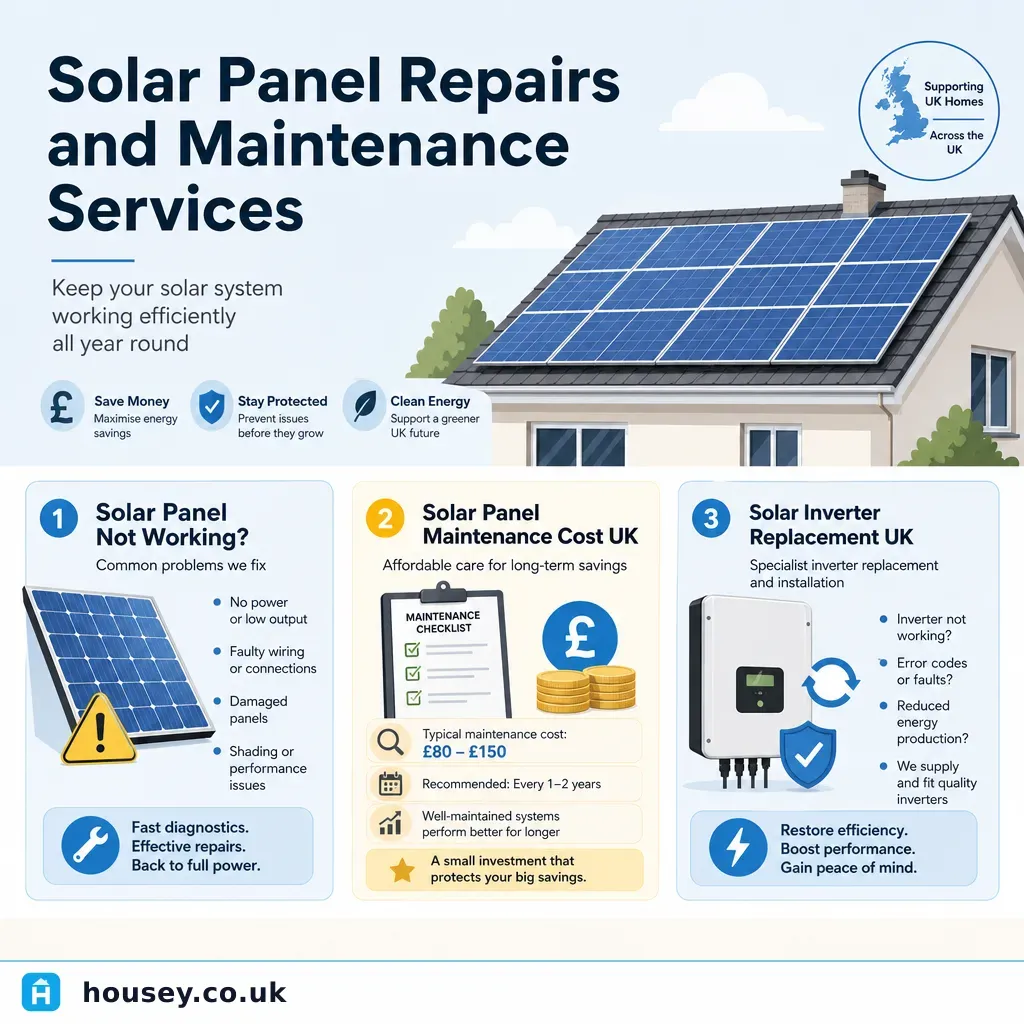 Infographic illustrating: Solar Panel Repairs and Maintenance Services