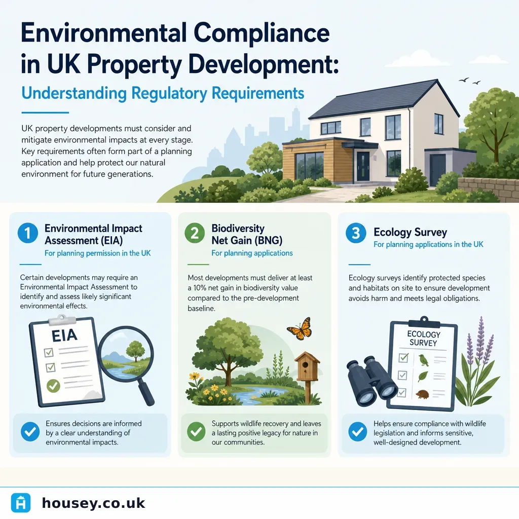 Infographic illustrating: Environmental Compliance in UK Property Development: Understanding Regulatory Requirements
