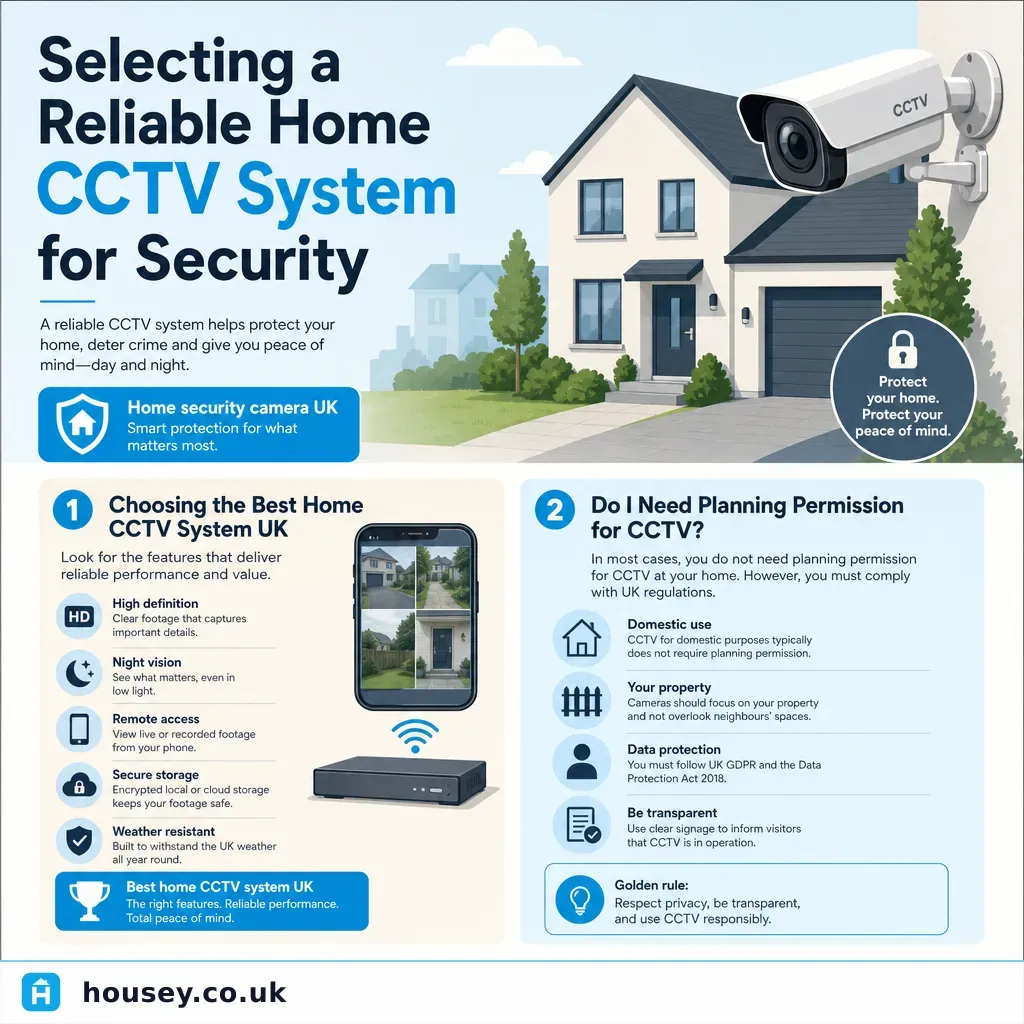 Infographic illustrating: Selecting a Reliable Home CCTV System for Security