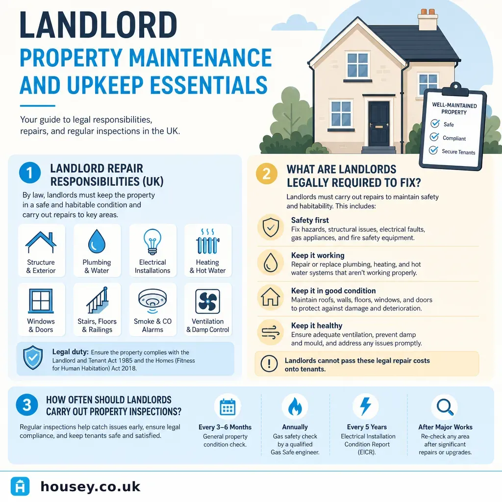 Infographic illustrating: Landlord Property Maintenance and Upkeep Essentials