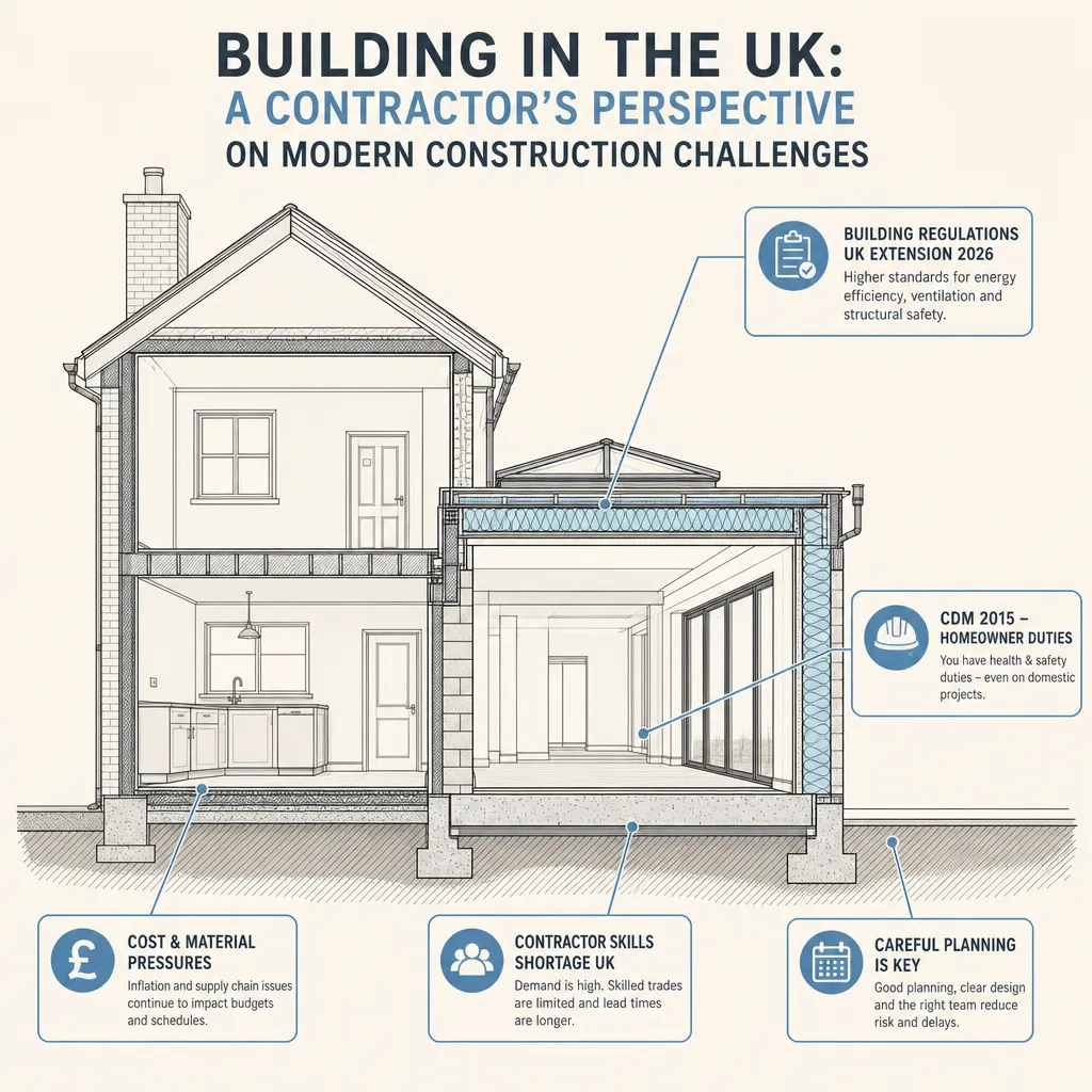 Diagram illustrating: Building in the UK: A Contractor's Perspective on Modern Construction Challenges
