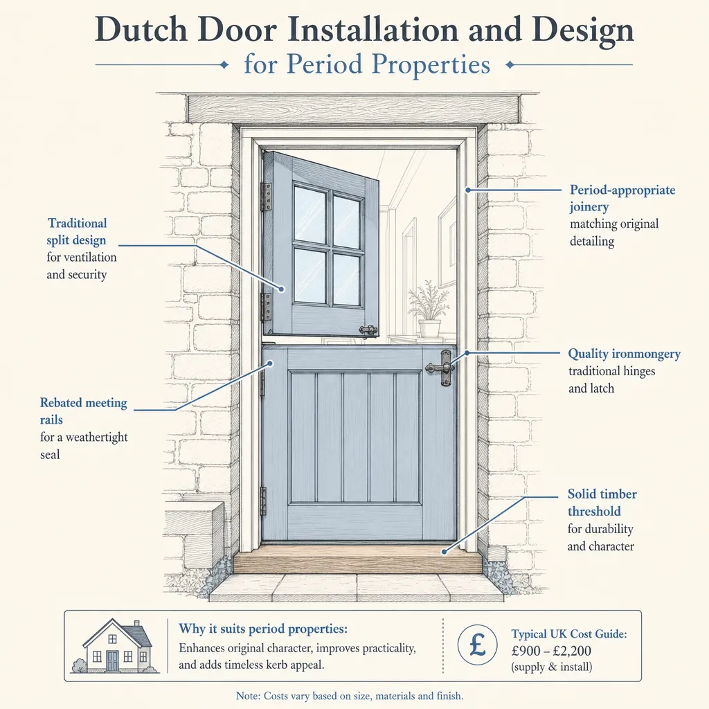 Diagram illustrating: Dutch Door Installation and Design for Period Properties