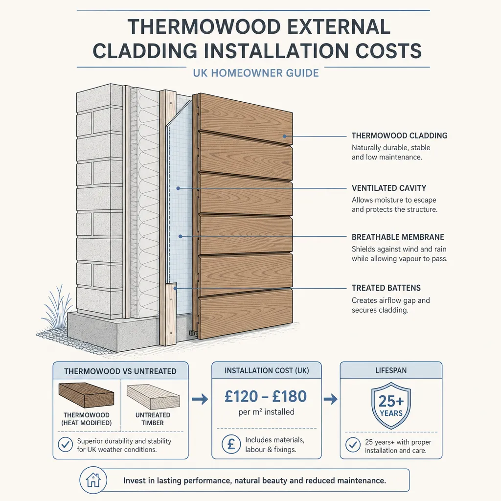 Diagram illustrating: Thermowood External Cladding Installation Costs