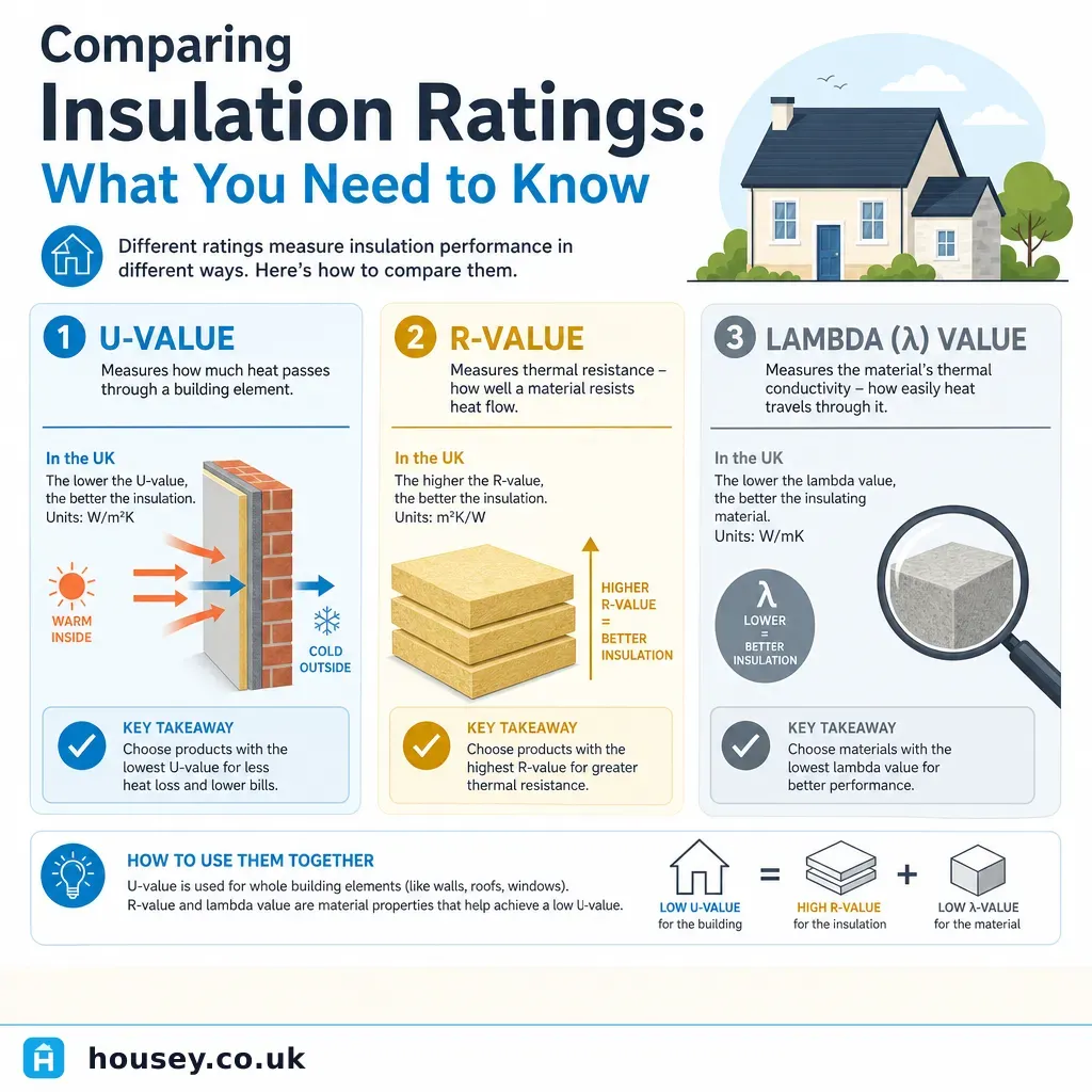 Infographic illustrating: Comparing Insulation Ratings: What You Need to Know