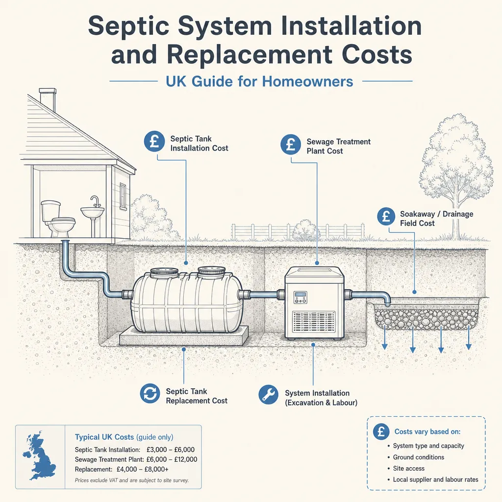 Diagram illustrating: Septic System Installation and Replacement Costs