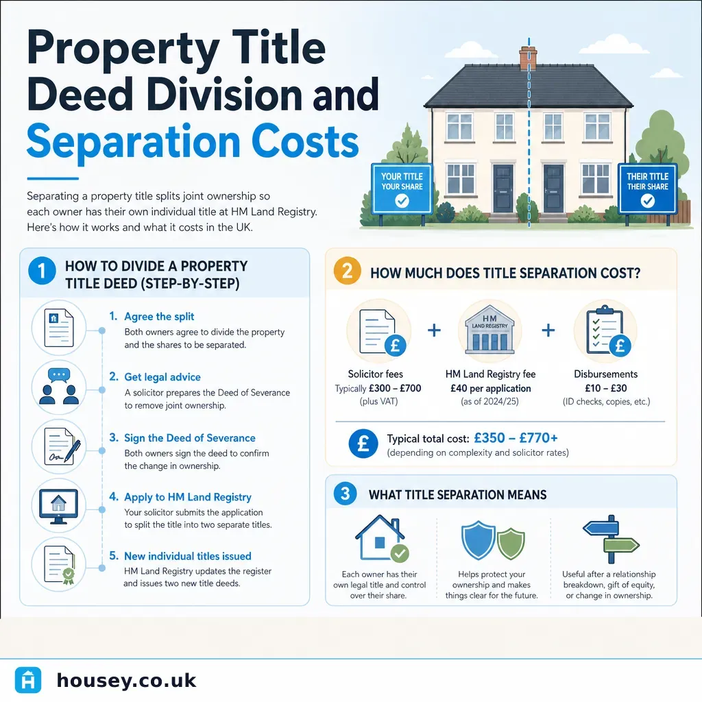 Infographic illustrating: Property Title Deed Division and Separation Costs