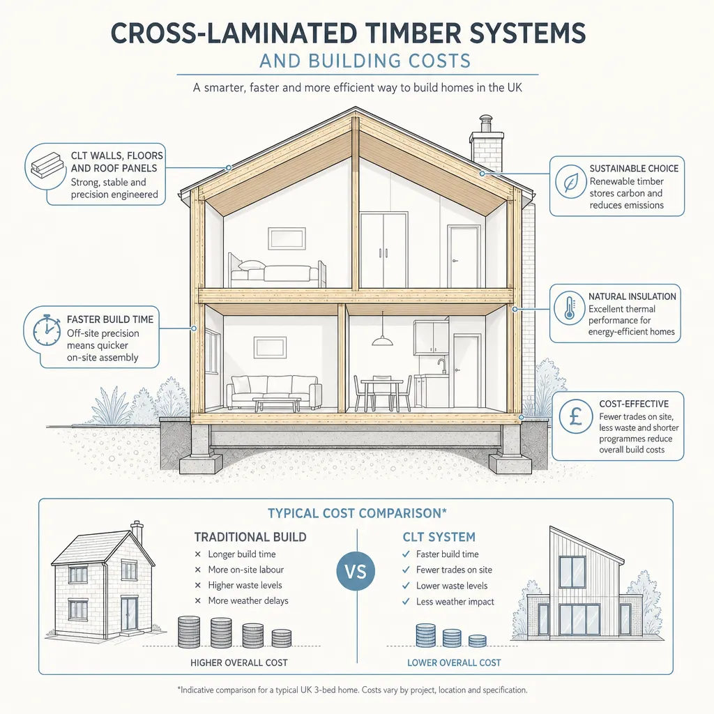 Diagram illustrating: Cross-Laminated Timber Systems and Building Costs