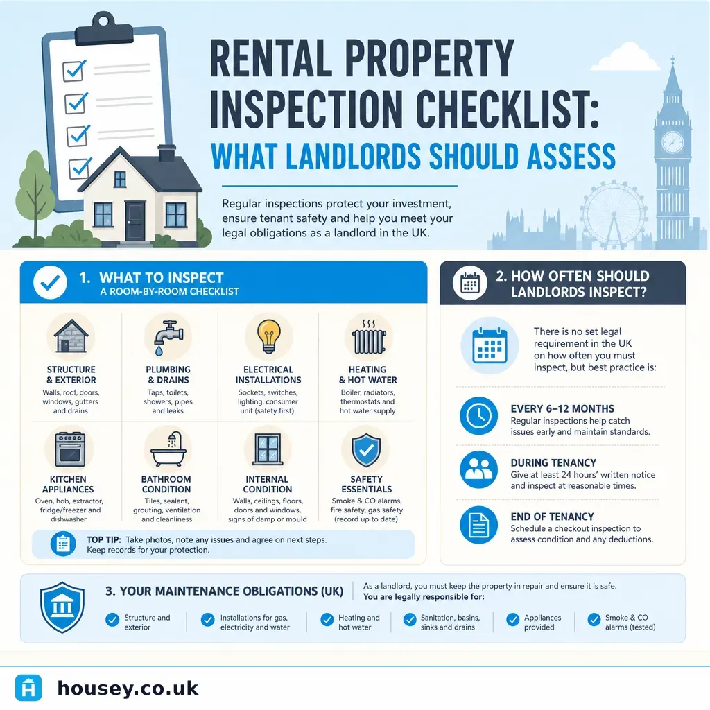 Infographic illustrating: Rental Property Inspection Checklist: What Landlords Should Assess