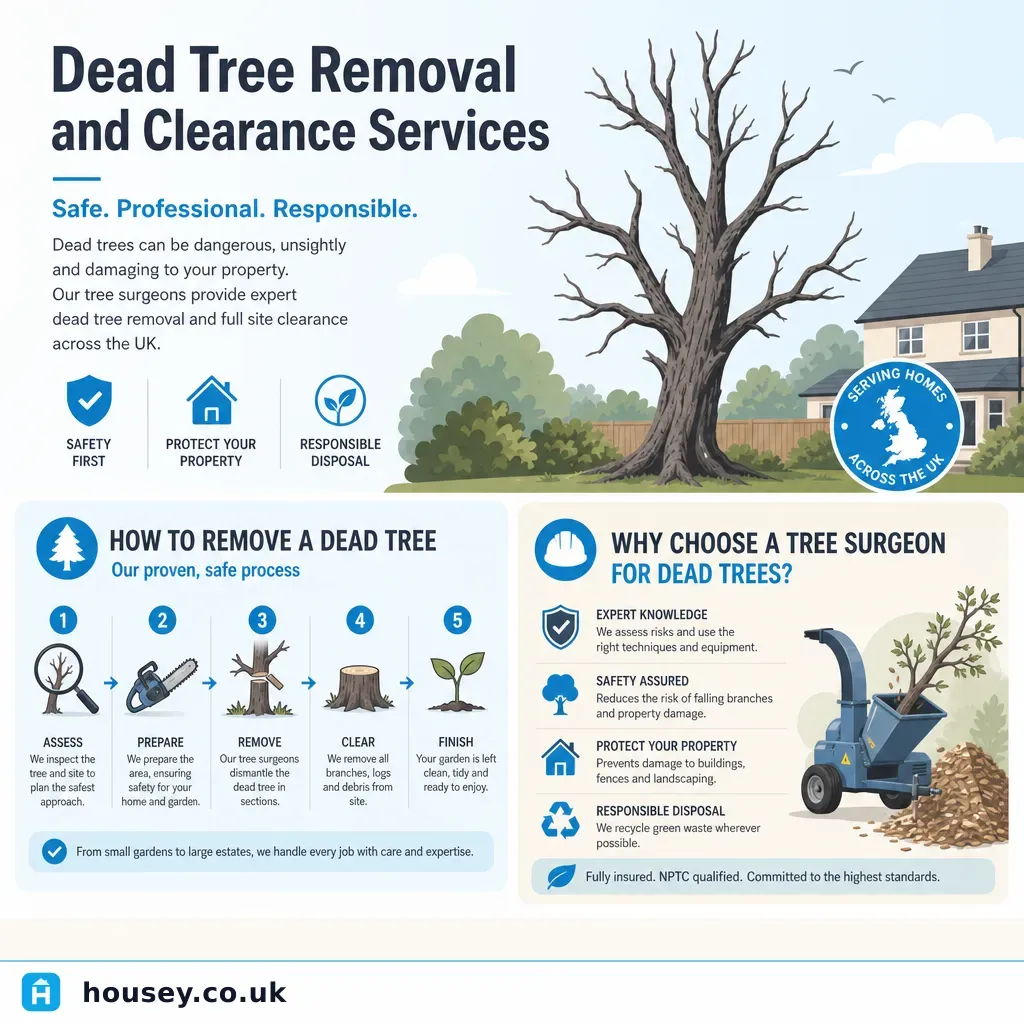 Infographic illustrating: Dead Tree Removal and Clearance Services