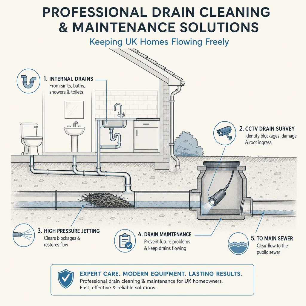 Diagram illustrating: Professional Drain Cleaning and Maintenance Solutions