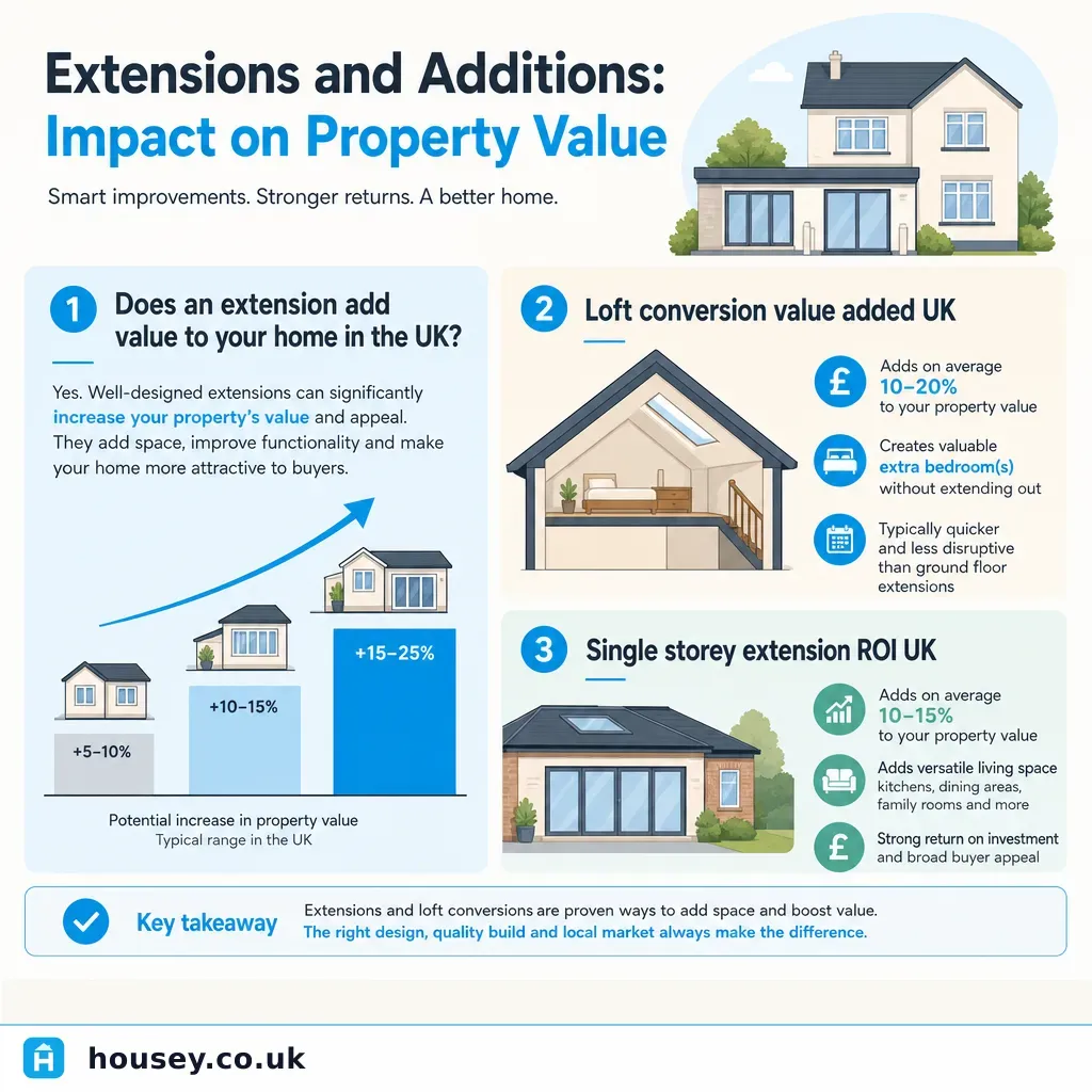Infographic illustrating: Extensions and Additions: Impact on Property Value