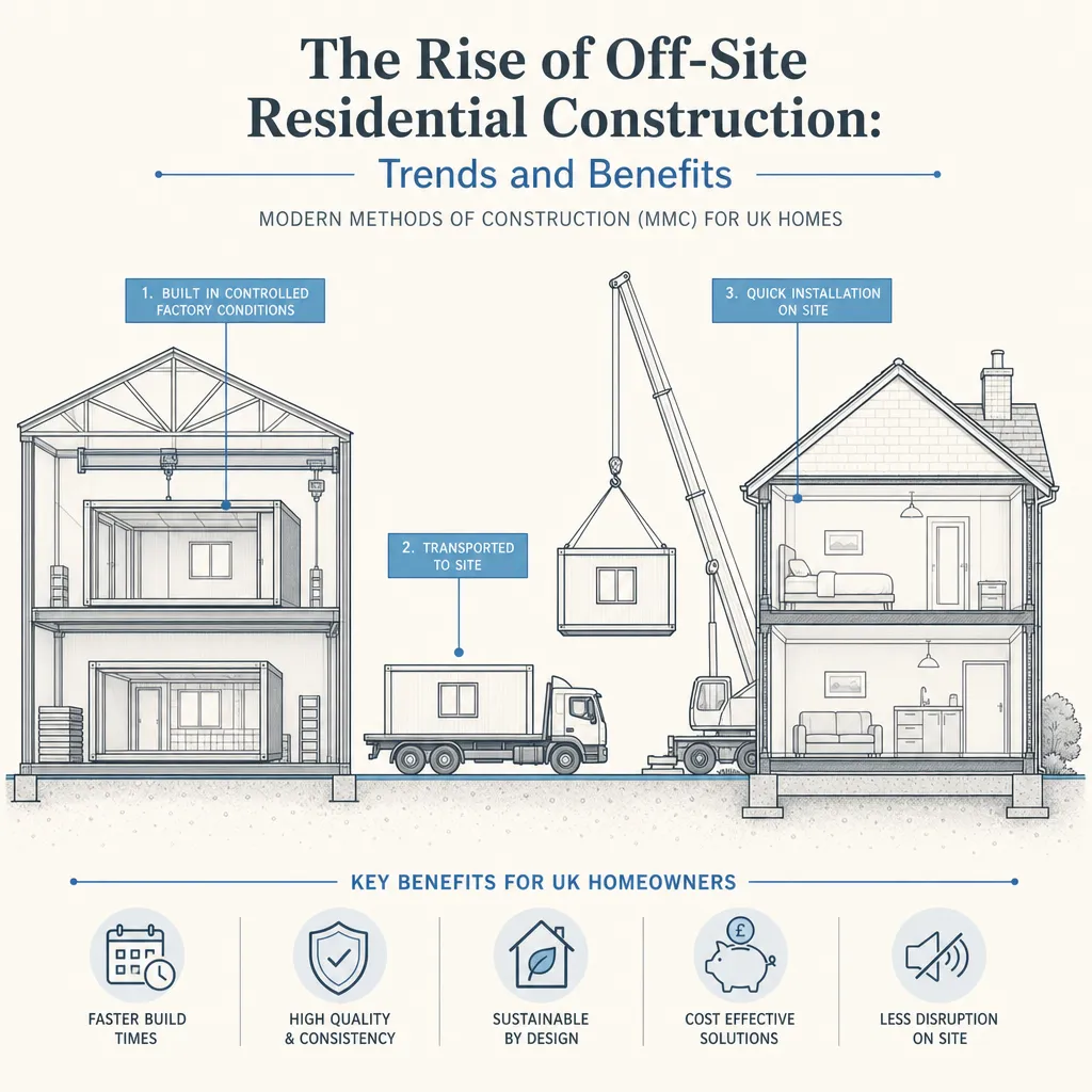Diagram illustrating: The Rise of Off-Site Residential Construction: Trends and Benefits
