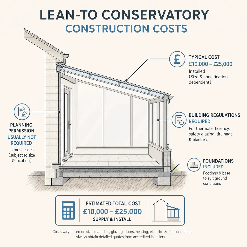 Diagram illustrating: Lean-to Conservatory Construction Costs