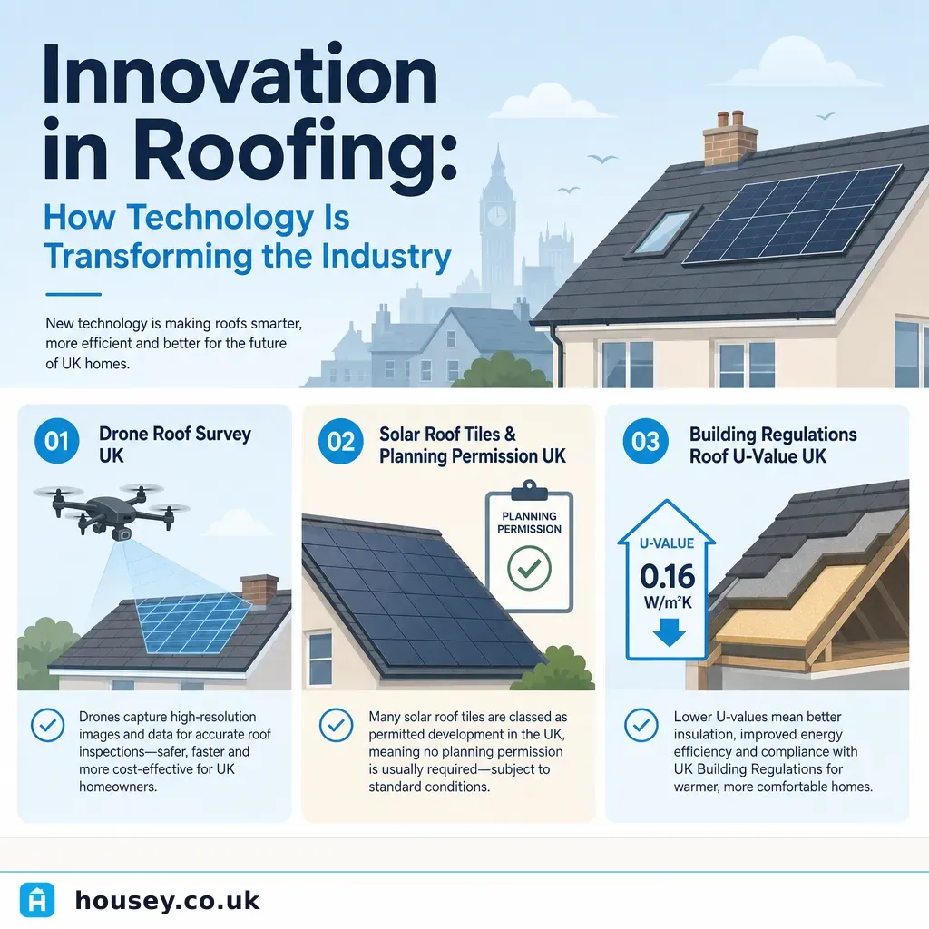 Infographic illustrating: Innovation in Roofing: How Technology Is Transforming the Industry