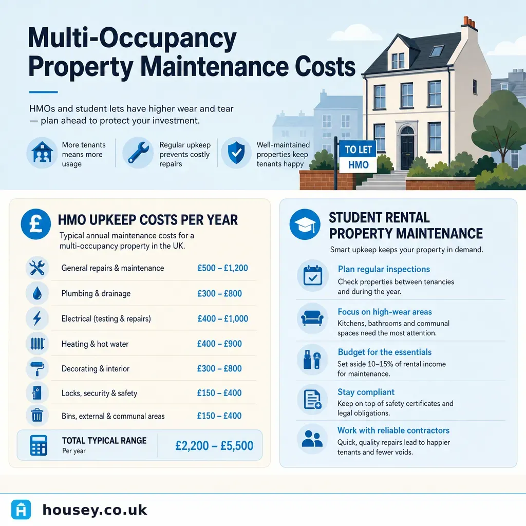 Infographic illustrating: Multi-Occupancy Property Maintenance Costs
